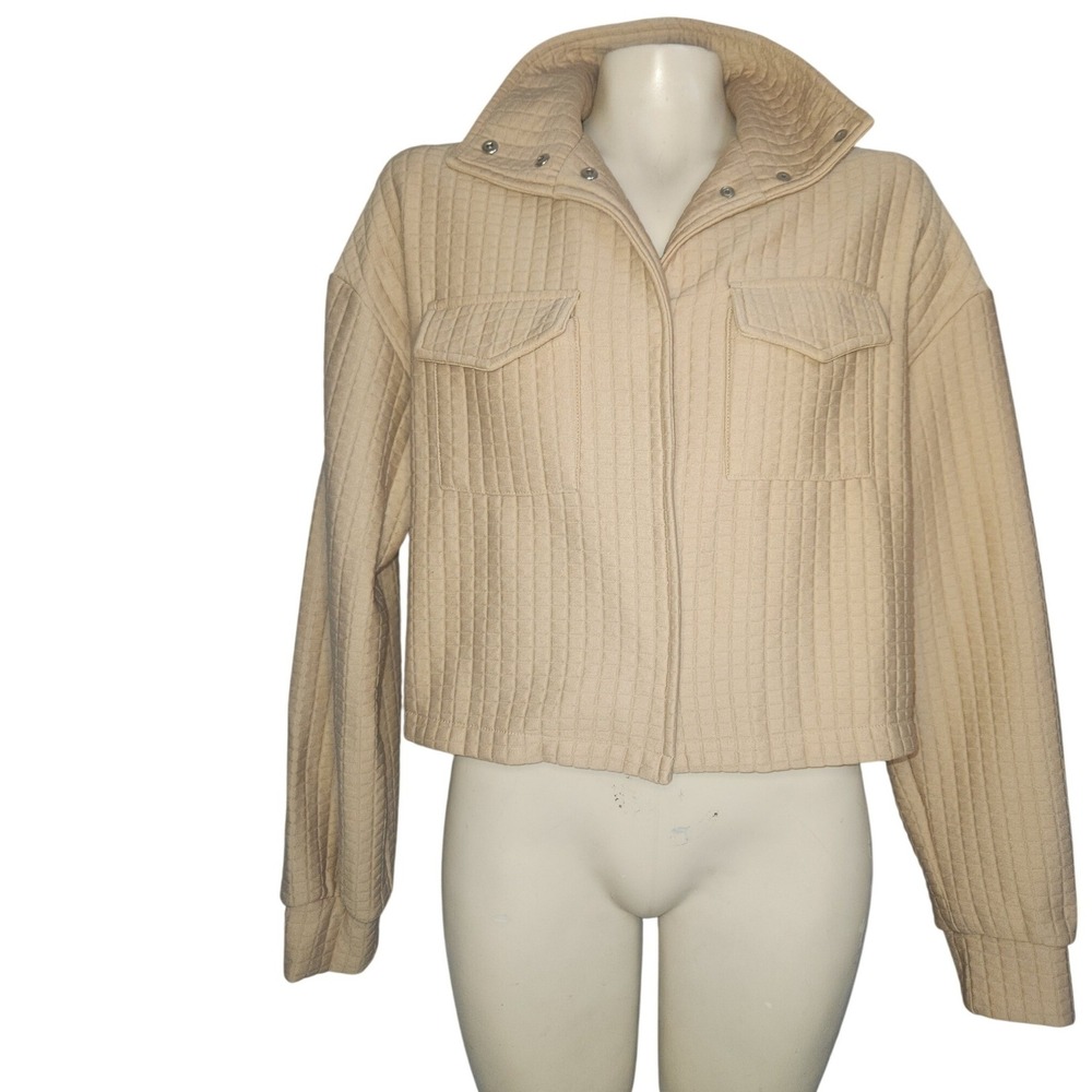 Toppies Tan Quilted Cropped Jacket Snap Collar Utility Pockets Camel Beige L